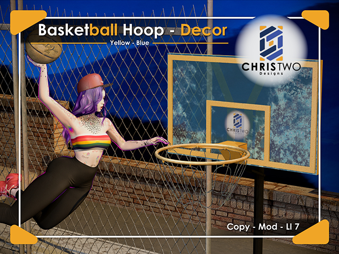 Second Life Marketplace Basketball Hoop Yellow Blue [Chris Two